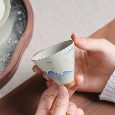 Ash Glaze Hand Painted Landscape Tea Cup Kung Fu Tea Set Porcelain Ware for Home Office Gift Idea Underline Glaze Ceramic