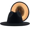 Woolen Top Hat European and American Fashion Black and Camel Color Matching Hat Women's Flat-brimmed Jazz Hat CM
