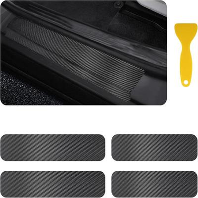 4 Adet Araba Kapı Eşiği Çizilme Önleyici Koltuk Kılıfı Kolay Temizlenir Karbon Fiber Çıkartma Aile Arabaları İçin Otomatik Kapı Koruyucu