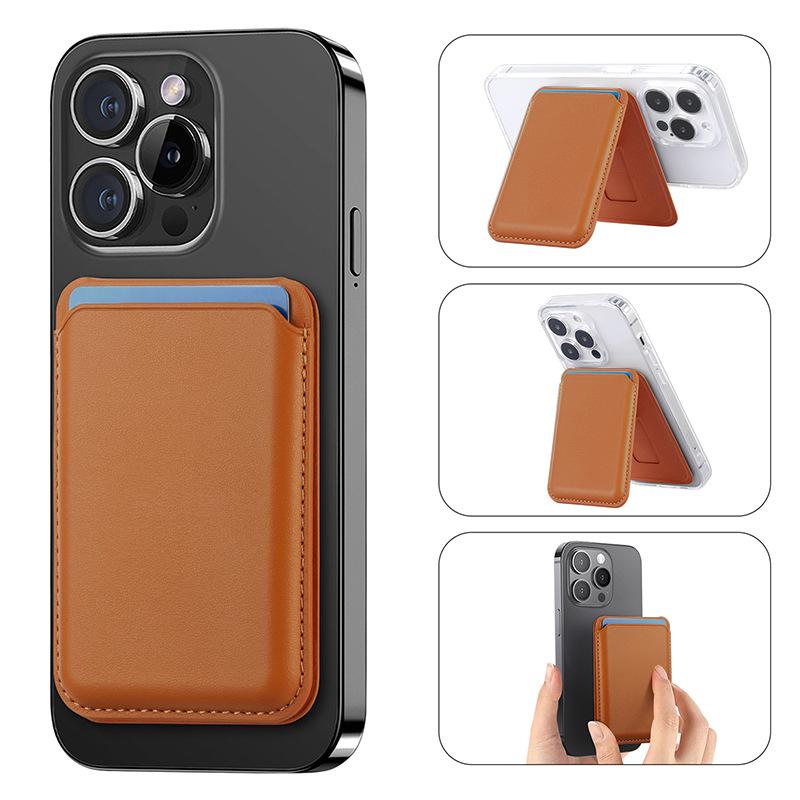 Leather Card Holder Magnetic Wallet for Magsafe Multifunctional Magnetic Phone Pouch Stand for IPhone 17 Air 16 Pro 15 14 13