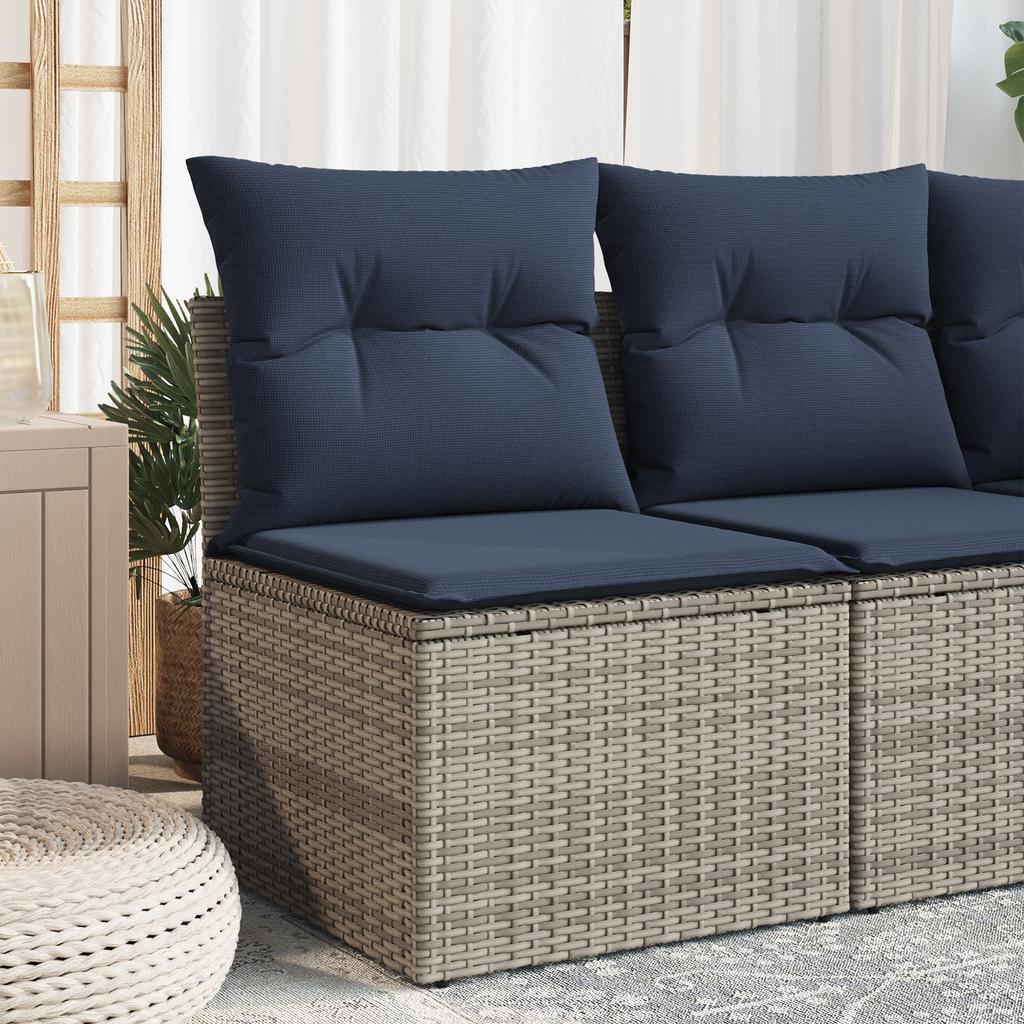 Garden Sofa without Armrests with Cushions Gray Poly Rattan