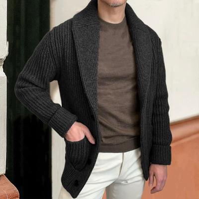 Mens Vintage Knit Cardigan Lapel Long Sleeve Sweater Coat Plus Size