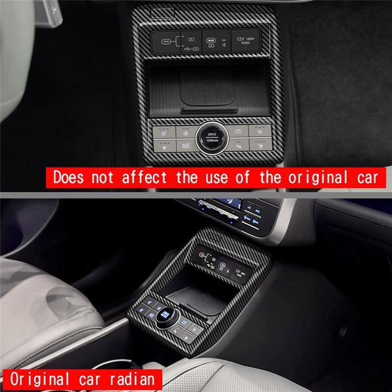 Car Center Console Gear Panel Cover Trim For KONA 2024+ Car Interior Parts Carbon Fiber Pattern