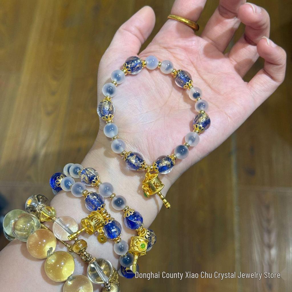 White Sugar Heart Agate Bracelet with Incense Ash Glaze - Fashion Niche Chain, Temple Scenic Area Night Market Bestseller