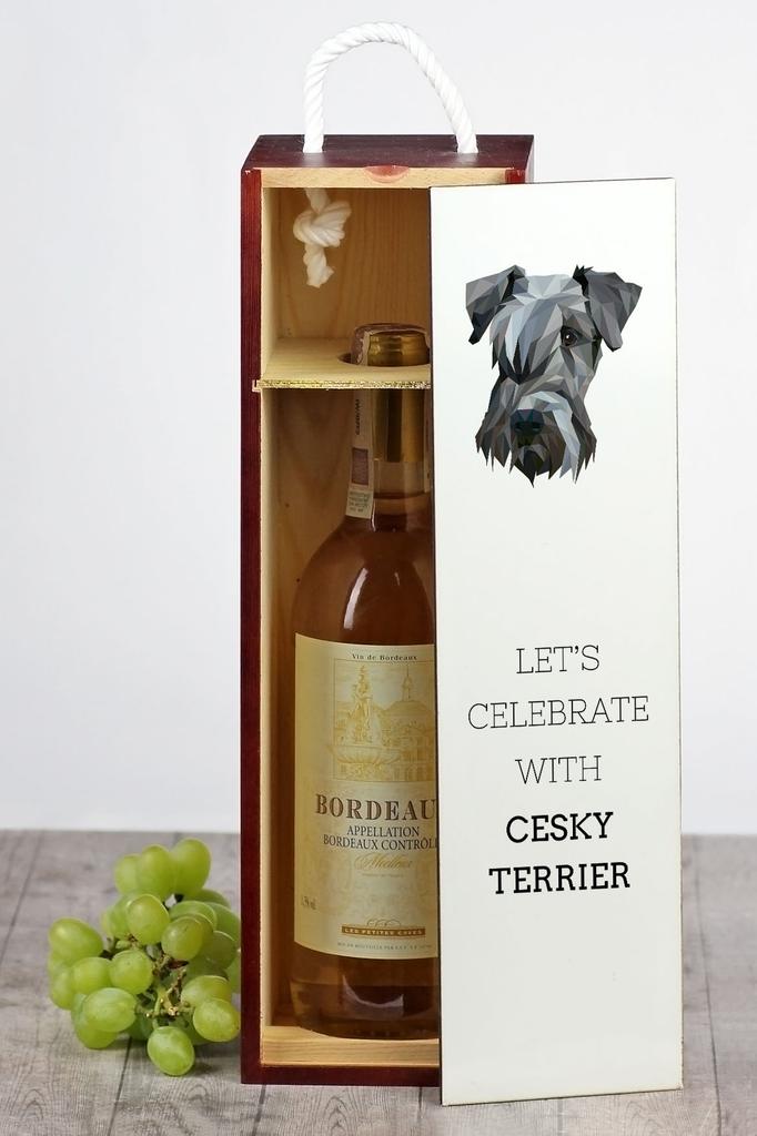 Terier Czeski, Cesky Terrier - Geometryczne Pudełko Ze Zdjęciem I Napisem Na Wino Marki Art-Dog