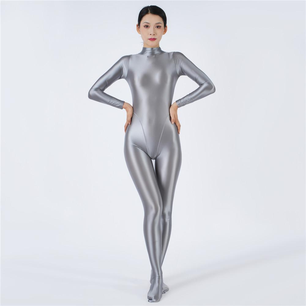 Sexy Women Oil Glossy Shiny Elastic Bodysuit Candy Color Bodycon Tights Jumpsuits One Pieces Thong Cosplay Maid Shaping Leotard
