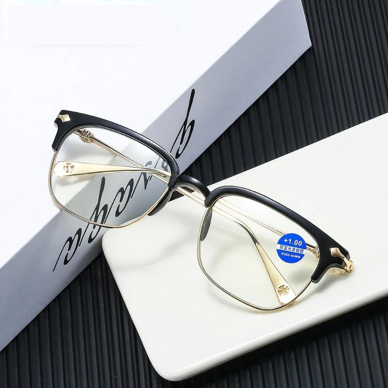 Reading Glasses for Men Business Half Metal Frame Presbyopic Eyeglasses Vintage Anti Blue Light Farsighted Eyewear +1.0 To +4.0
