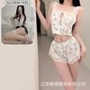 Crispy Sexy Sweet and Spicy Women's Summer Ice Silk Thin Pure Desire Suspender Shorts Two-piece Set Lace Temptation Set