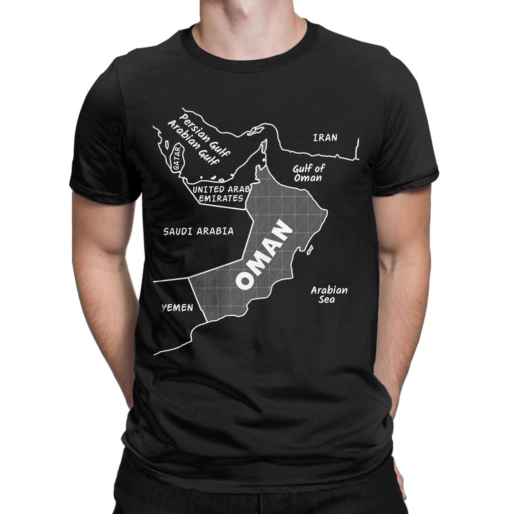 Men TShirts Oman Map Minimalist Line Art Vintage Cotton Tees Short Sleeve Arabian Peninsula Geography T Shirt Clothing