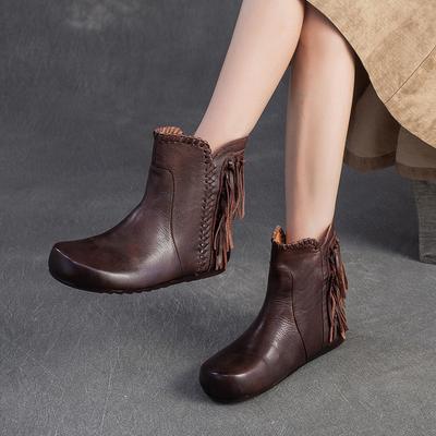 GKTINOO 2025 Winter New Retro Short Boots Genuine Leather Versatile Tassel Comfortable Women's Shoes