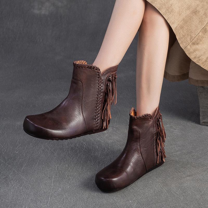 Fashion GKTINOO 2025 Winter New Retro Short Boots Genuine Leather Versatile Tassel Fashion Comfortable Women's Shoes
