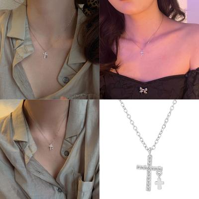 Stylish Crucifix Necklace with Sparkling Zircon Charm Titanium Steel Jewelry Gift for Women Lady Fashion Accessory