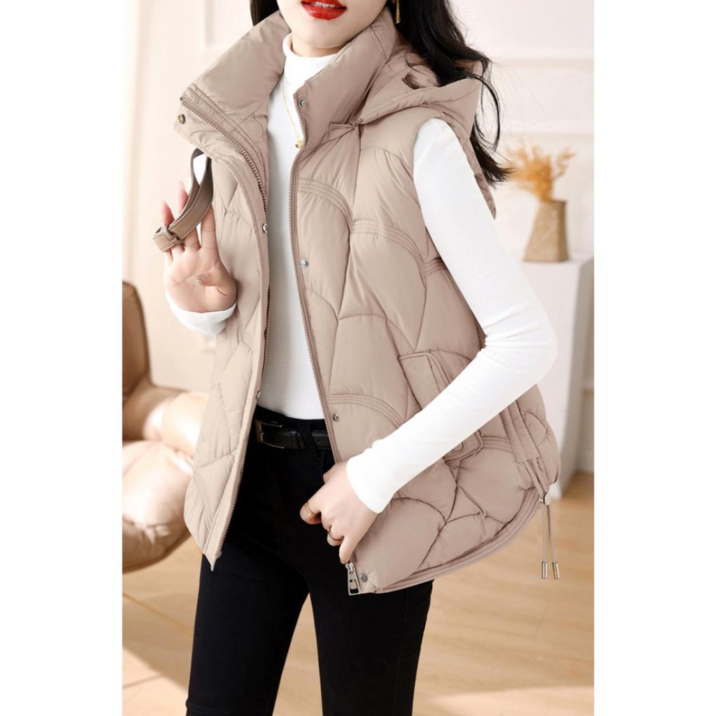 Frühlings- und Herbstjacke Daunen-Baumwollweste für Damen, Temperament Stehkragen Baumwolljacke Kurze Schulter Daunenweste