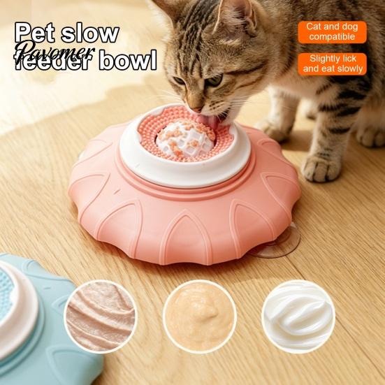 Soft Rubber Pet Feeder Lick Bowl, Slow Bowl with Rotating Ball, Suction Cup Calming Non-slip Dog for Dogs Cats Interactive Feeding Toy