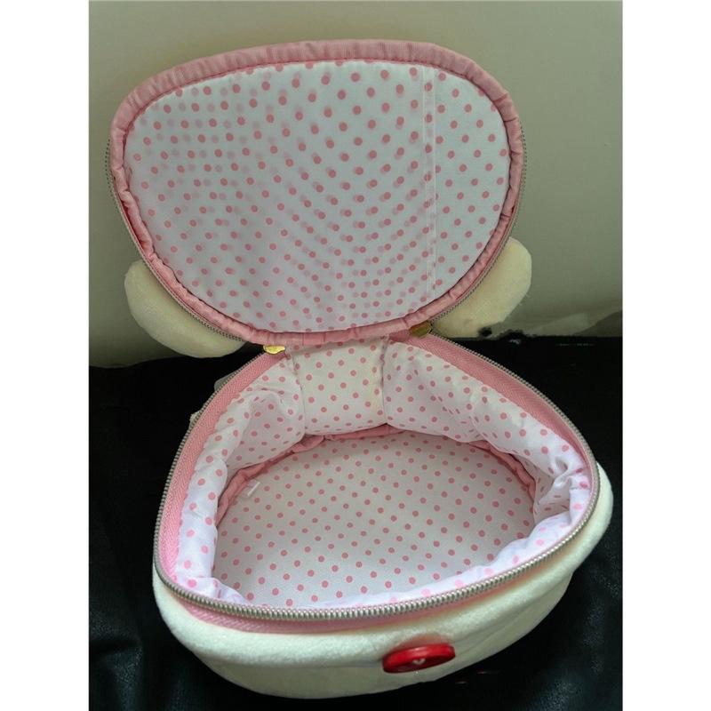 Cute Bear Girl Plush Elliptical Stereoscopic Makeup Bag Portable Storage Bag Easy Bear Bear Storage