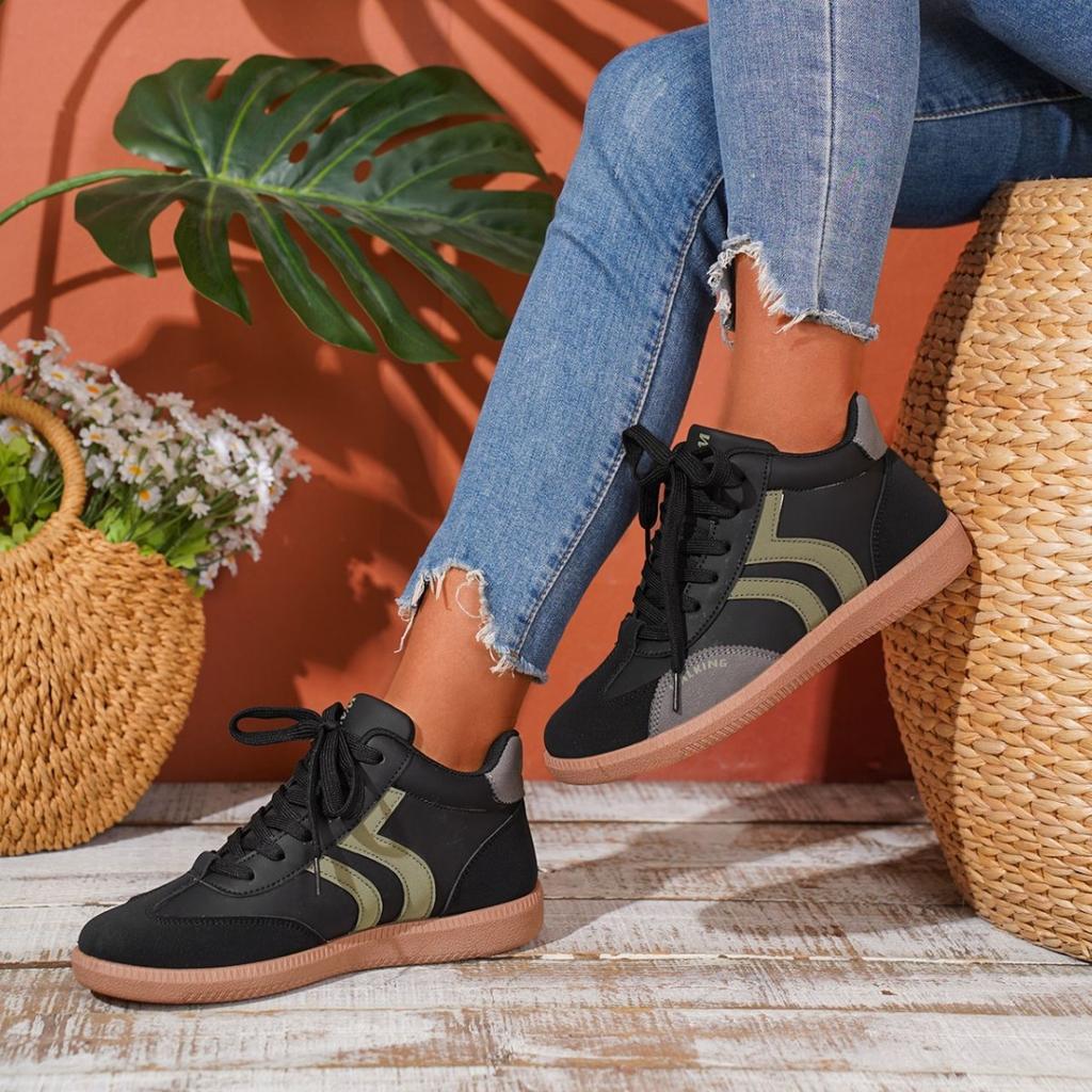 Mode 2025 Herbst Damen Modetrend Flache Sneakers Leichte Sportschuhe für Damen Neu Rutschfest Schnürschuhe Lässige Walking-Sneakers