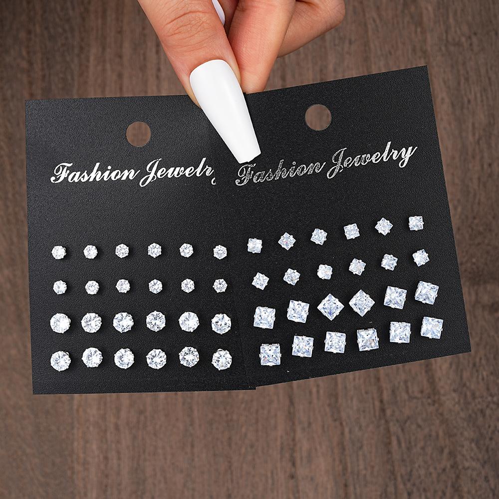 Luxury Simple Shiny Zircon Stud Earrings Set for Women Men Fashion Chic Crystal Decorative Earrings Party Couples Jewelry Gifts