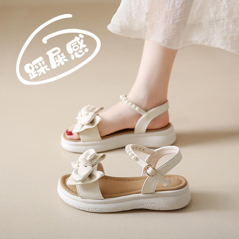 Small fragrant style bow platform sandals female summer wear retro fairy style with skirt small height increase Roman shoes