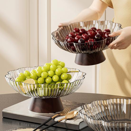 Vintage Petal Fruit Bowl Large Capacity Plastic Serving Tray for Snacks Nuts Candy Transparent Fruit Dish for Living Room Coffee