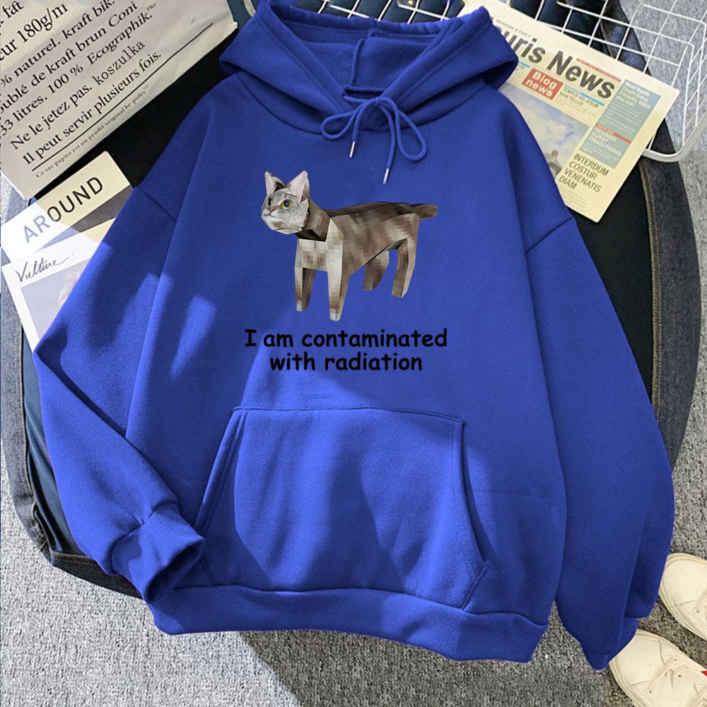 I'm Contaminated with Radiation Meme CAT Hoodies Cartoon Funny Graphic Printing Sweatshirts with Pocket Winter Men Unisex Hoodie
