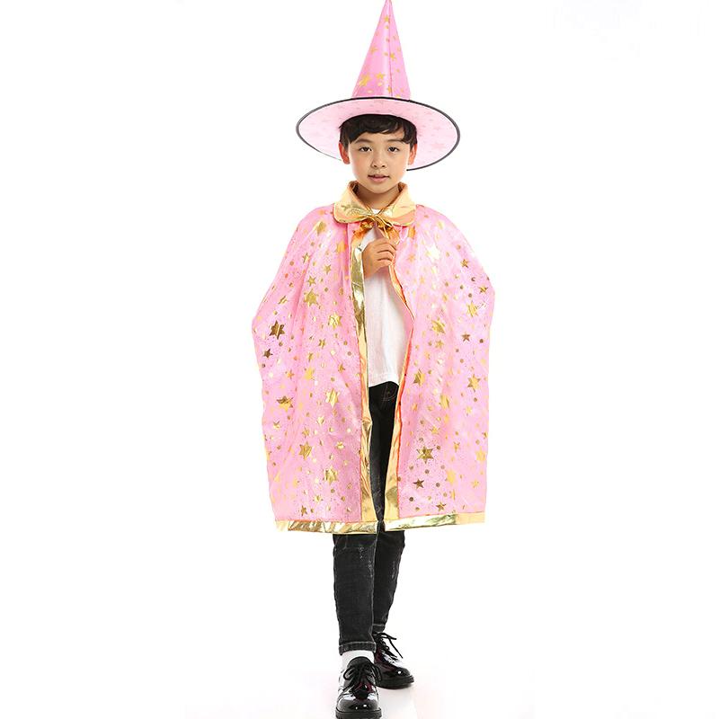 Sydanne Kids Magician Wizard Cloak Hat Cosplay Costume Hot Stamping Five-pointed Star Cloak Party Costume Halloween Costume