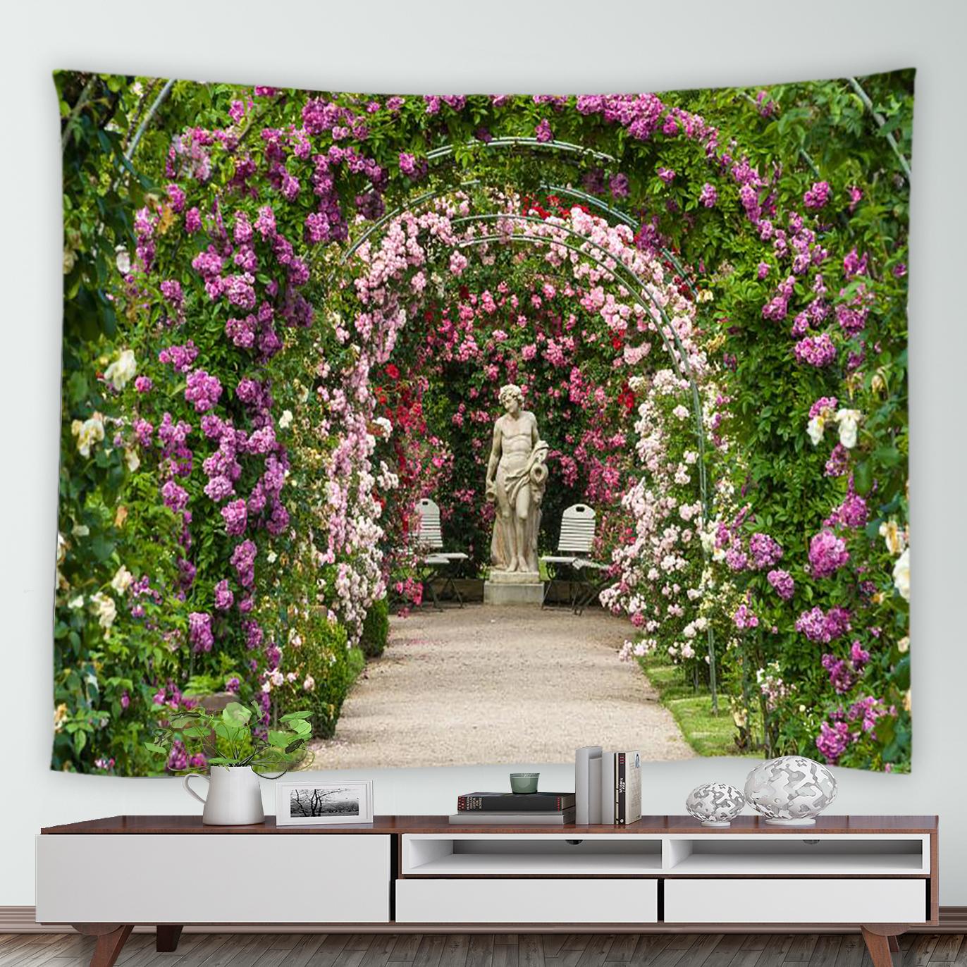 

Весенние розовые цветы цветочный сад с принтом гобелен для дома, гостиной, комнаты, Настенный декор, тканевый гобелен 100x75cm