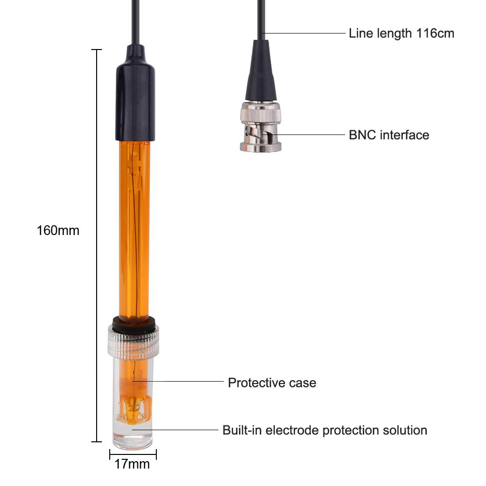 Replacement Probe with BNC Interface 3m Cable 0-14PH Q9 Probe Controller Oxidation-Reduction Potential Sensor Hydroponic Laboratory Testing Instrument