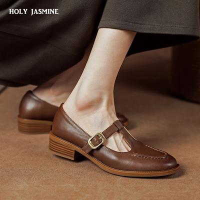 Women Shoes Genuine Leather Pumps Concise Basic Shoes Woman Buckle 2024 New Spring Summer Casual Working Shoes Retro Style