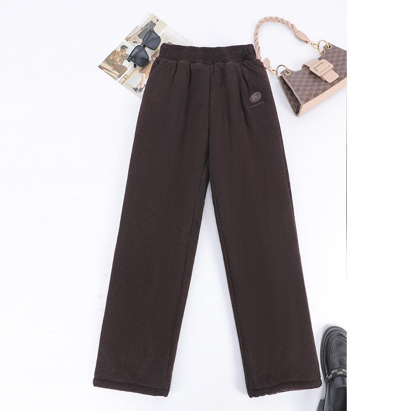 Plus Size Winter Velvet Pants for Middle-Aged Women - Warm, Loose, Casual Fit 8XL темный кофе