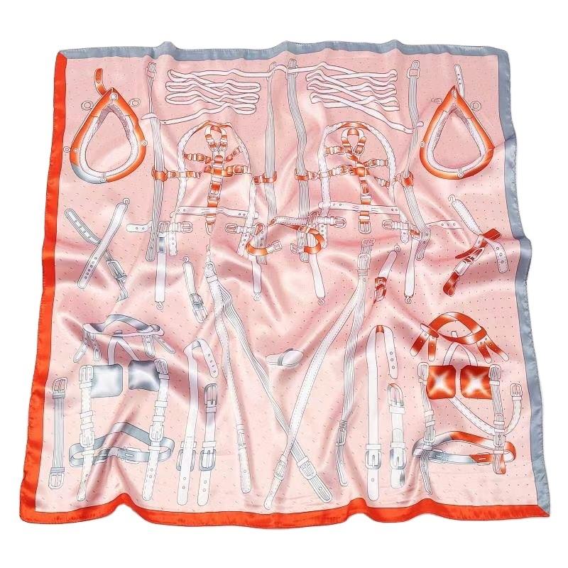 Lenços de seda luxuosos de alta qualidade, lenço de pescoço para mulheres, lenço de seda com corrente, xale decorativo feminino