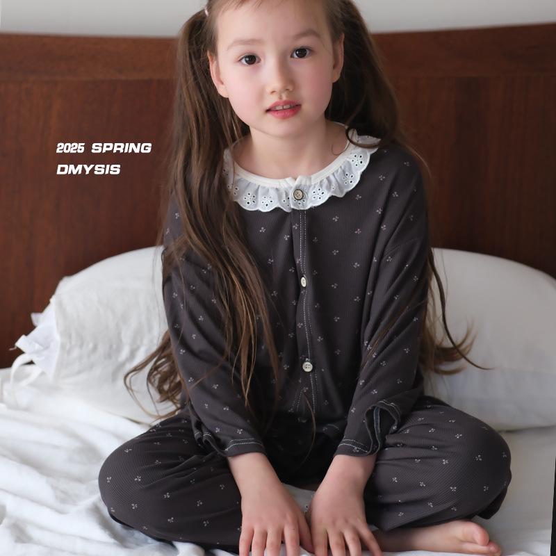 

Весенний пижамный комплект из модального кружевного кардигана для девочек - длинный рукав, телесного цвета, комфорт 100