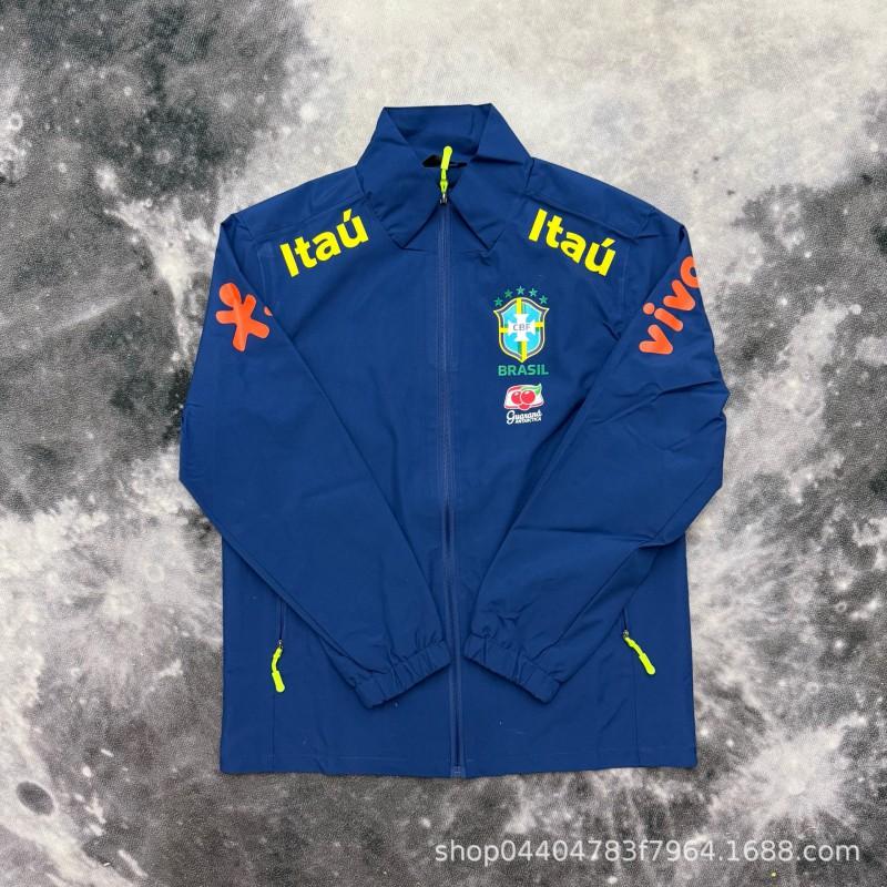 Brazil National Team Collar Jacket Neymar Same Style Waterproof Outdoor Football Coat Men