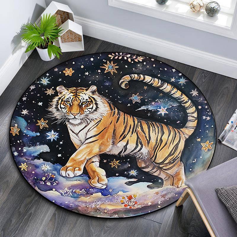 

Space Tiger Round Area Rug,Carpet Rug for Living Room Bedroom Sofa Playroom Decor,Non-slip Floor Mat 80cmx80cm