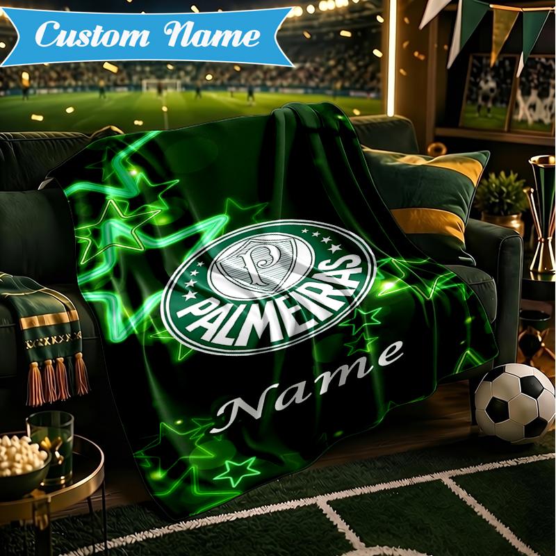 Custom Name Green Palm Tree Emblem Blanket Lightweight Ideal Bedding Blanket Perfect for Travel, Camping, Living Rooms, Sofas, Christmas gift
