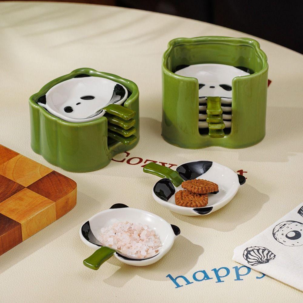 4/6Pcs Creative Ceramic Sauce Dish Panda Shape Mini Sauce Bowl Set Ingredients Sauce Plate  Hotpot
