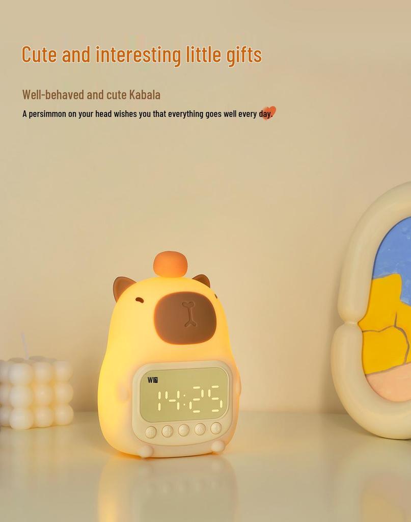 Rechargeable Capybara Silicone Alarm Clock & Dimmable Night Light LED