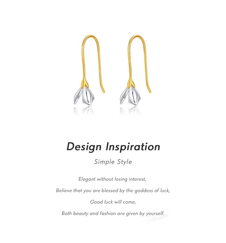 Sterling Silver Magnolia Ear Hook Earrings - Niche Design, Fresh and Sweet Studs