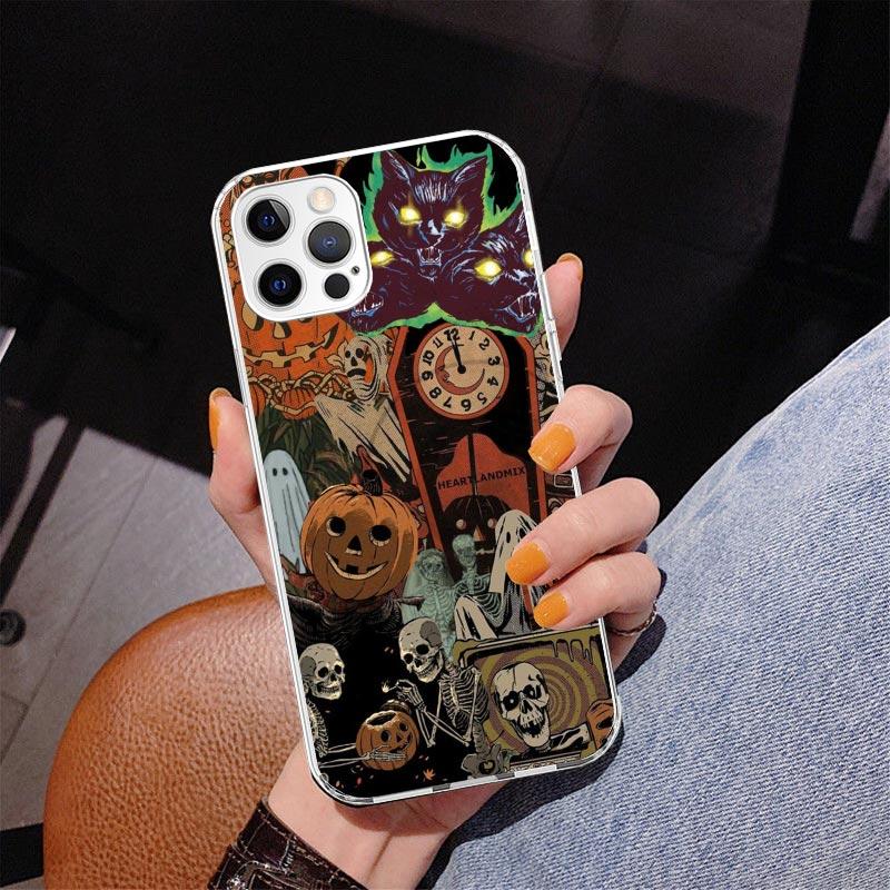 October Fall Halloween Spooky Pumpkin Phone Case For iPhone 17 Air 16 Pro Max 16E 15 + 14 Plus 11 12 13 Mini 7 8 SE Gift Print C