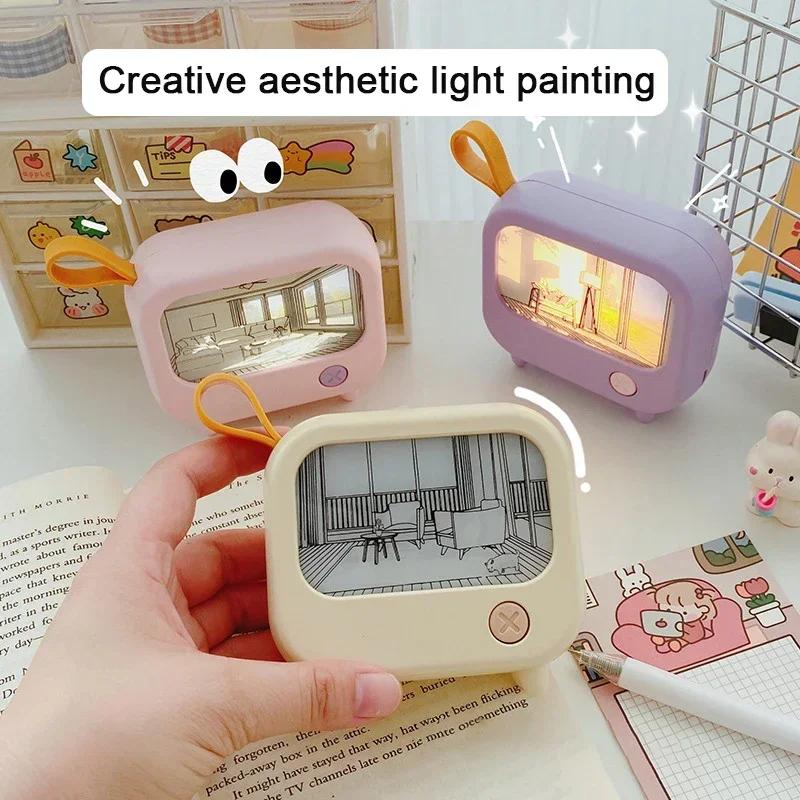 Practical Creative Lighting Painting Atmosphere Small Night Light High Aesthetic TV Decoration Small Desk Lamp White Warm Light