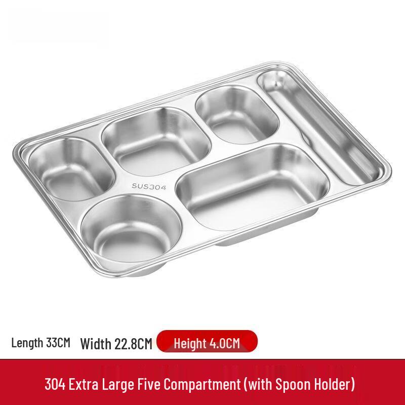 

ZLIII 304 Stainless Steel 5-Compartment Divided Meal Tray
