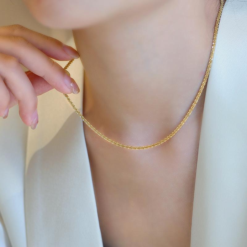 Glistening Titanium Steel Necklace, Bracelet, Anklet, Clavicle Chain, 18K Gold-Plated.