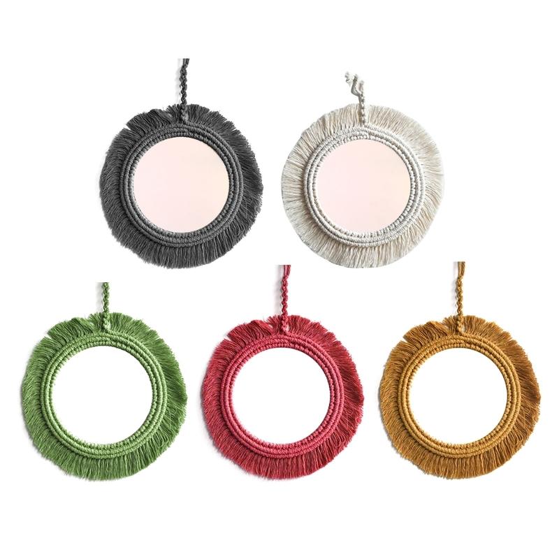 Bohemian Wall Mirror Macrame Fringes Tapestry Round Hanging Mirrors for Bedroom Apartment Entryways Home Decorations