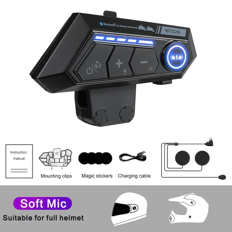 

Motorcycle Intercom Headset Helmet BT 5.3 For 2 Riders intercommunicator 300M 1000Mah Moto Walkie Talkie With Soft Hard Mic