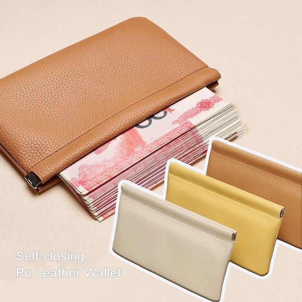 Soft Pebbled Leather Self-closing Coin Purse Portable Long Card Holder Storage Cash Pouch Men Women