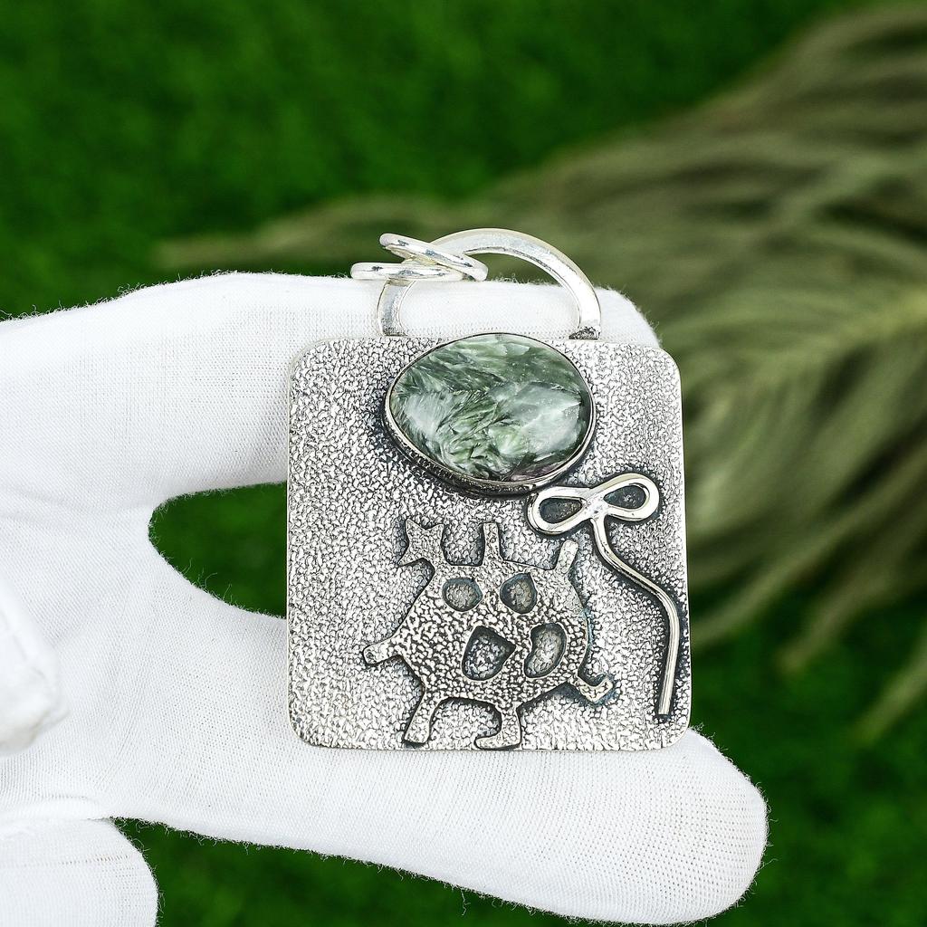 Sisters Day Sale Sterling Silver Seraphinite Stone Unique Trendy Pendant Jewelry