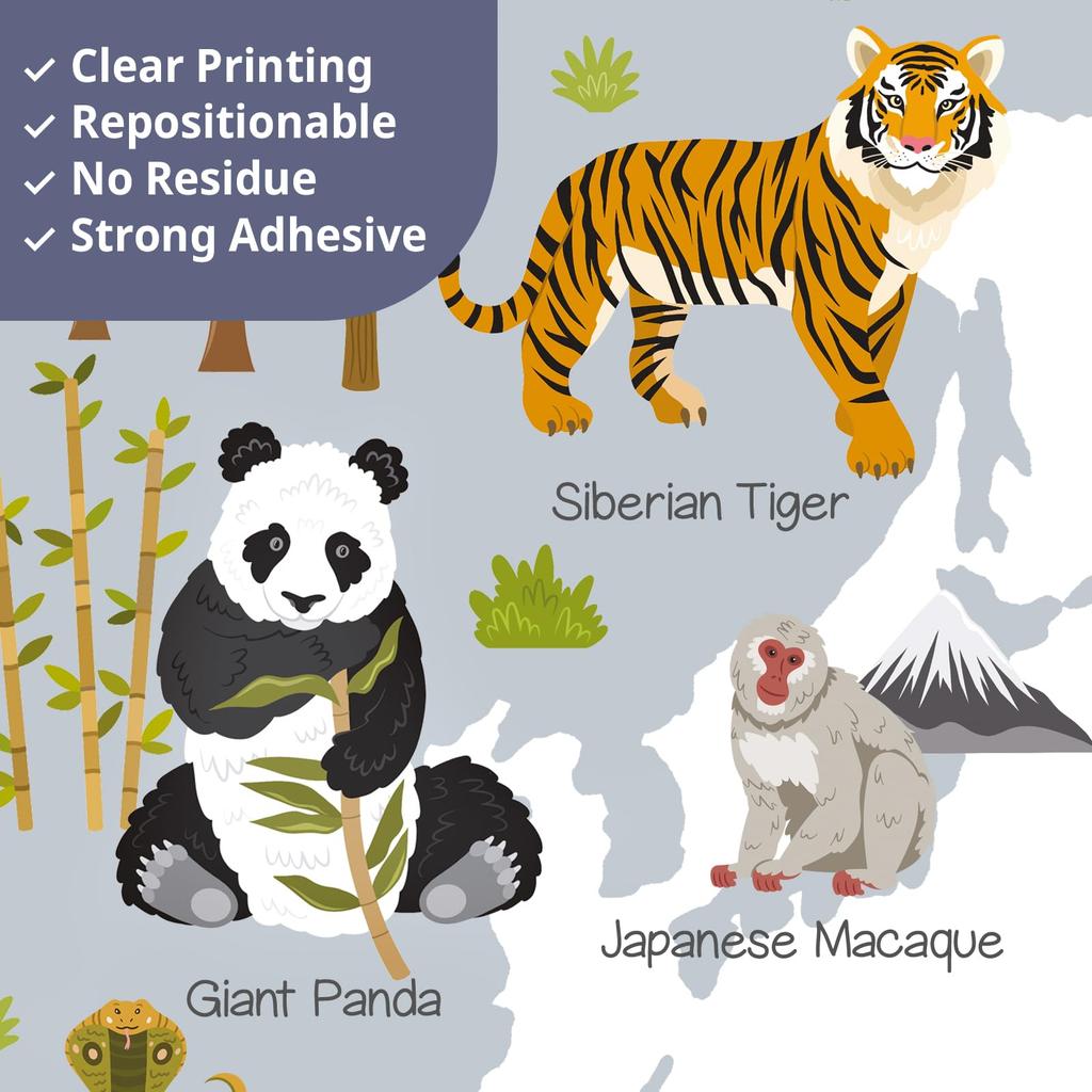 Decowall World Wall Sticker with 105 X 83 Educational Interior Wall Perfect for Baby and Peel and Stick Wall Decals Animals, Large, Cm, Decoration,