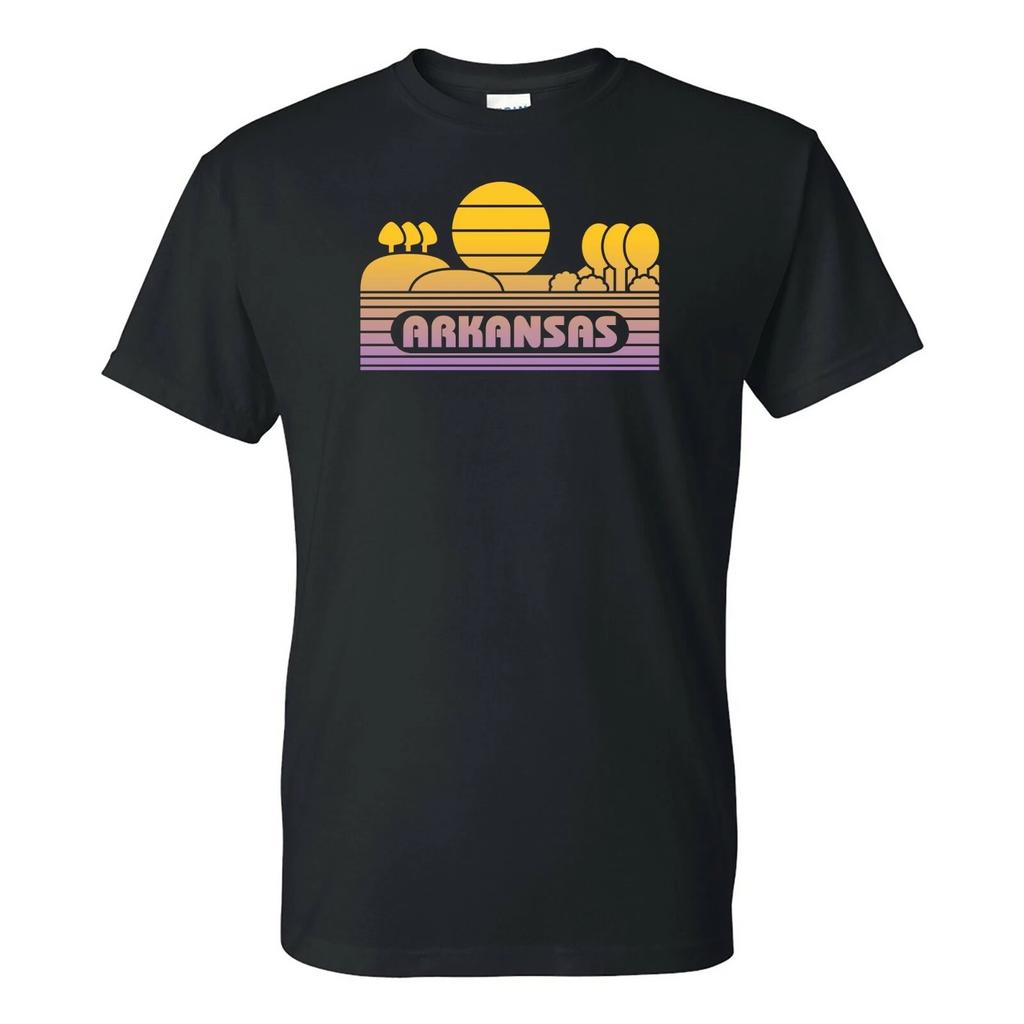 Arkansas Groovy Sunset - Landscape Vacation Home State T Shirt - Black