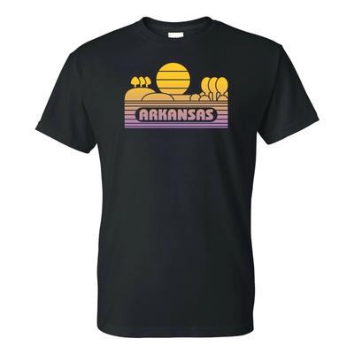 Arkansas Groovy Sunset - Landscape Vacation Home State T Shirt - Black