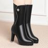 7cm 9cm Elegant Women's Shoes Mid Leg Winter Plush Boots Block High Heel Warm Fur Motorcycle Boots for Office Mom Dress