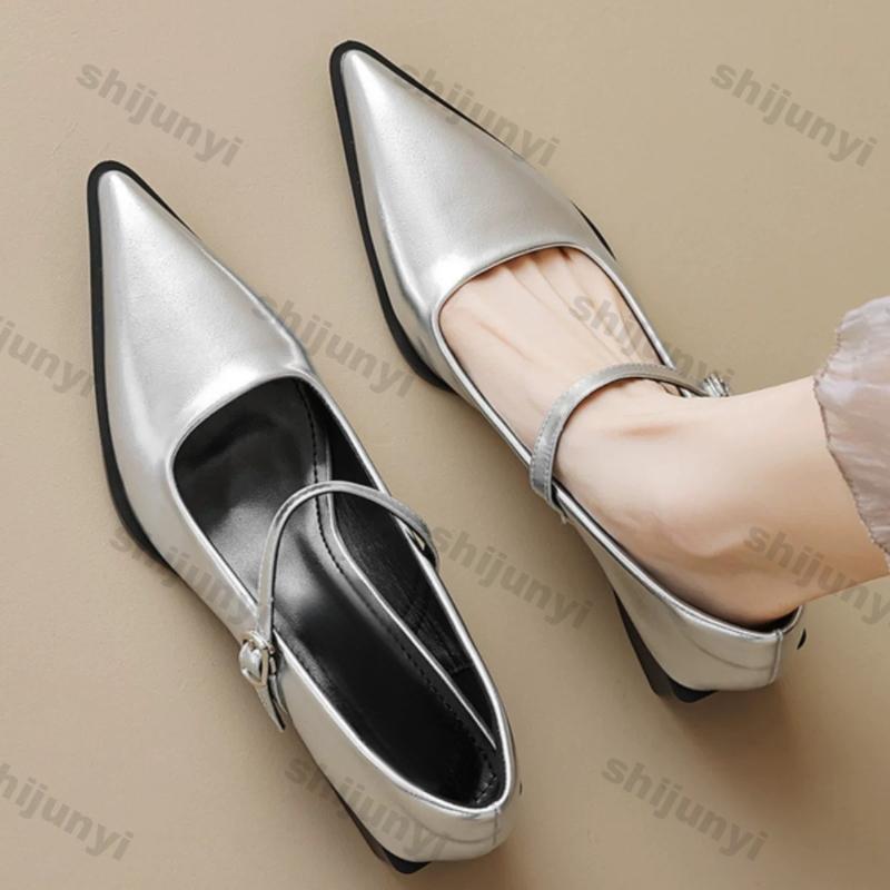 Fashion Woman Fashion Pointy Mary Jane Shoes 2025 Spring New Elegant Pumps Female Sexy Pointed Toe High Heels Thick Heel Party Shoes